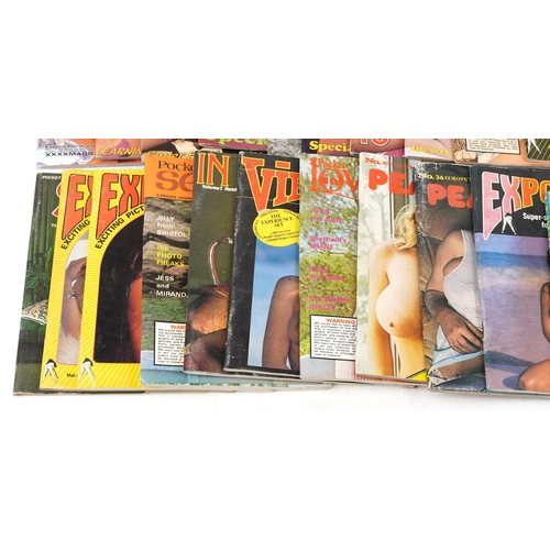1382 - A large collection of 1960s and later adult magazines including Exposure, Peaches, Experience, In De... 