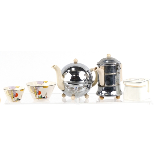 336 - Art Deco porcelain, glassware and metalware including a Czechoslovakian part tea service, Shelley, F... 