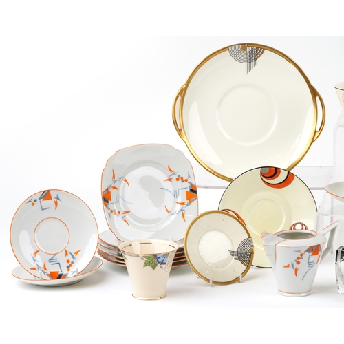 336 - Art Deco porcelain, glassware and metalware including a Czechoslovakian part tea service, Shelley, F... 