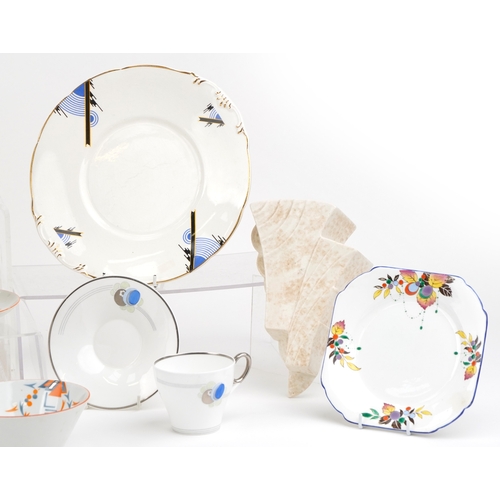 336 - Art Deco porcelain, glassware and metalware including a Czechoslovakian part tea service, Shelley, F... 