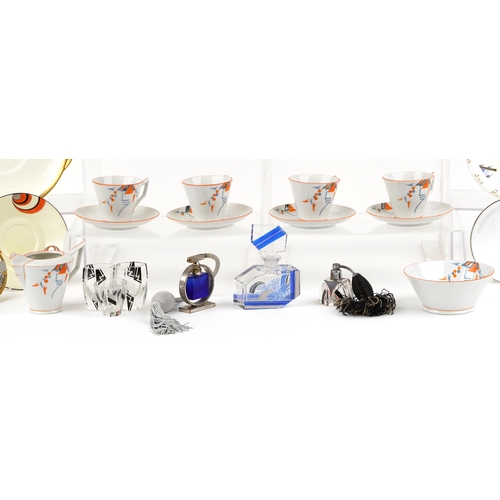 336 - Art Deco porcelain, glassware and metalware including a Czechoslovakian part tea service, Shelley, F... 