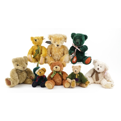 714 - Vintage and later jointed teddy bears including a Steiff musical bear, a Dean's Rag Book replica bea... 