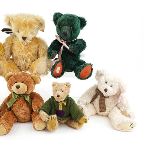 714 - Vintage and later jointed teddy bears including a Steiff musical bear, a Dean's Rag Book replica bea... 
