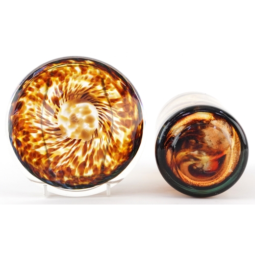 165 - Mdina Tortoiseshell Range glassware comprising a vase and dish, each etched Mdina to the base, the l... 