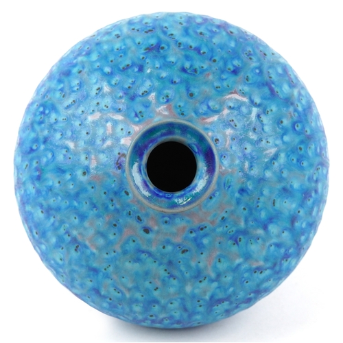 447 - A green and blue glazed pottery squat vase, 20th century, signature and character mark to the base, ... 