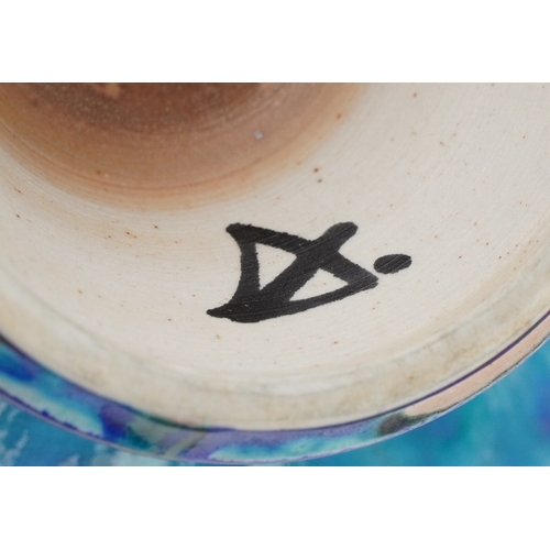 447 - A green and blue glazed pottery squat vase, 20th century, signature and character mark to the base, ... 