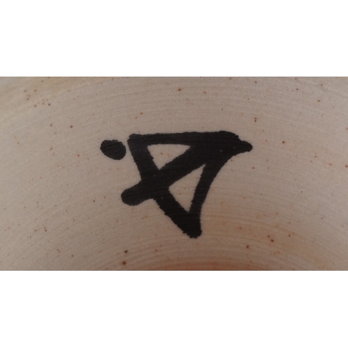447 - A green and blue glazed pottery squat vase, 20th century, signature and character mark to the base, ... 