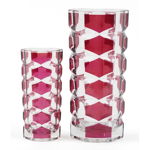 438 - Two mid 20th century Luminarc glass vases with red flash overlay decoration, designed by J. G Durand... 