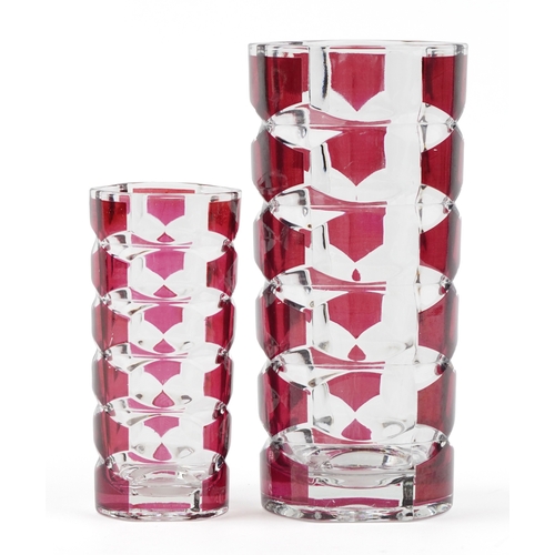 438 - Two mid 20th century Luminarc glass vases with red flash overlay decoration, designed by J. G Durand... 