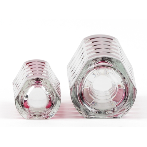 438 - Two mid 20th century Luminarc glass vases with red flash overlay decoration, designed by J. G Durand... 