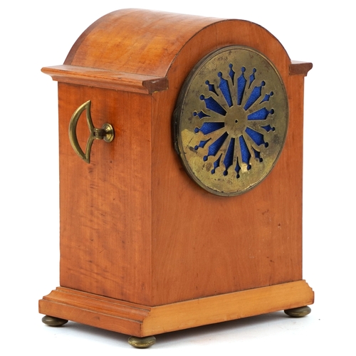 1841 - An Edwardian satinwood mantle clock with inlaid decoration, the white enamelled dial having Roman nu... 