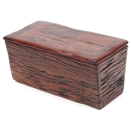 2198 - A late 20th century Eastern hardwood box with hinged lid, 32cm H x 65cm W x 35cm D.