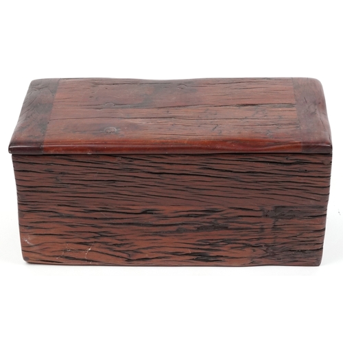 2198 - A late 20th century Eastern hardwood box with hinged lid, 32cm H x 65cm W x 35cm D.