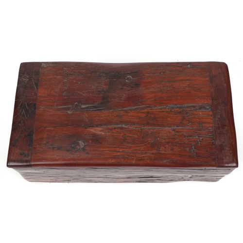 2198 - A late 20th century Eastern hardwood box with hinged lid, 32cm H x 65cm W x 35cm D.