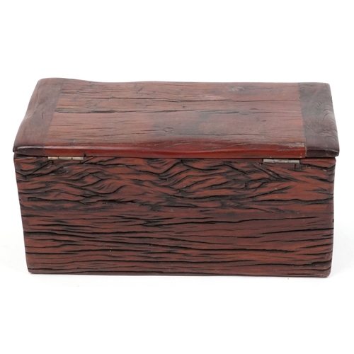 2198 - A late 20th century Eastern hardwood box with hinged lid, 32cm H x 65cm W x 35cm D.