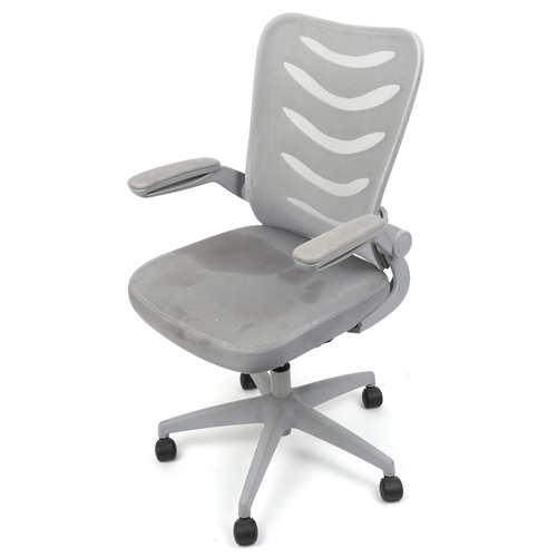 2057 - Late 20th century plastic revolving office chair on casters, 106cm high x 62cm wide.