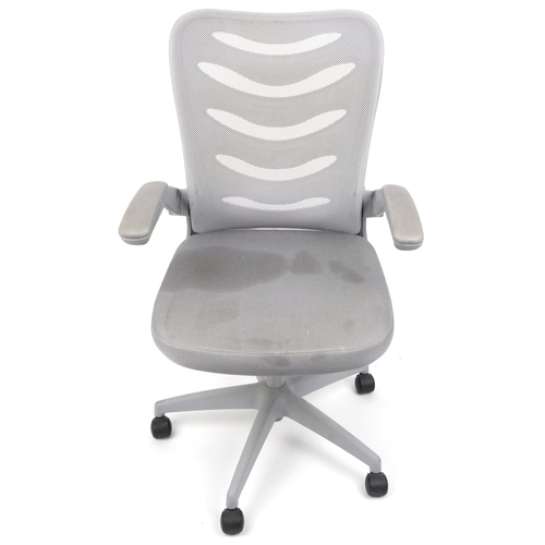 2057 - Late 20th century plastic revolving office chair on casters, 106cm high x 62cm wide.