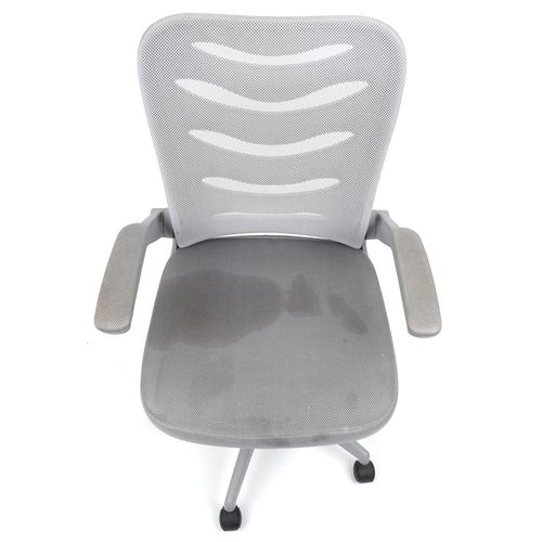 2057 - Late 20th century plastic revolving office chair on casters, 106cm high x 62cm wide.