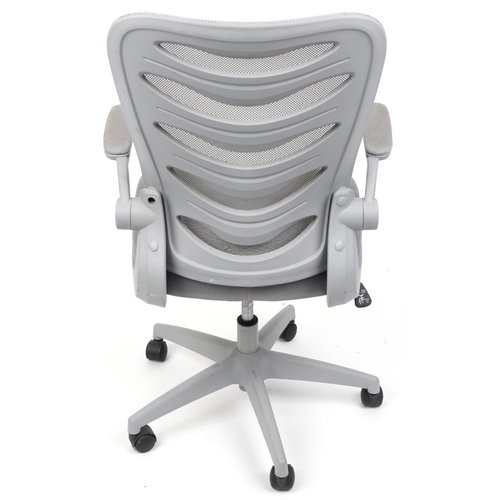 2057 - Late 20th century plastic revolving office chair on casters, 106cm high x 62cm wide.