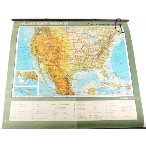 1319 - A Czech geographical school wall map of America, inscribed First Edition, Cartographic Publishing, P... 
