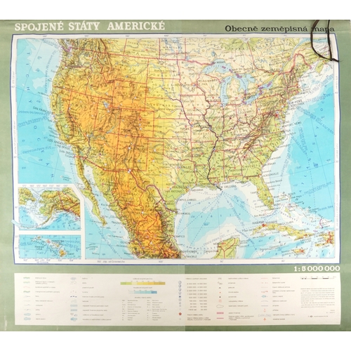 1319 - A Czech geographical school wall map of America, inscribed First Edition, Cartographic Publishing, P... 