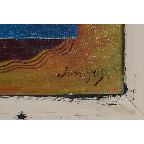 2325 - Manner of Juan Gris - Still life objects and instruments, Cubist school oil on board, framed, 49.5cm... 