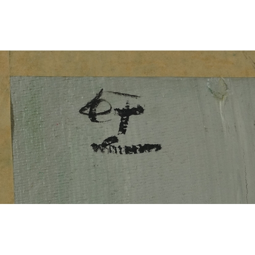 2325 - Manner of Juan Gris - Still life objects and instruments, Cubist school oil on board, framed, 49.5cm... 