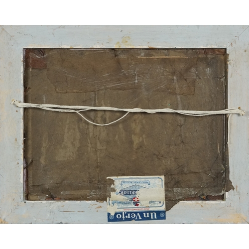 2357 - Manner of Markey Robinson - Figures before cottages, Irish school oil on board, framed, 39.5cm x 29.... 