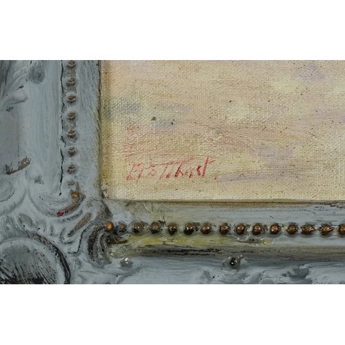 2358 - Two females walking on a beach, European school oil on board, framed, 39cm x 29cm.