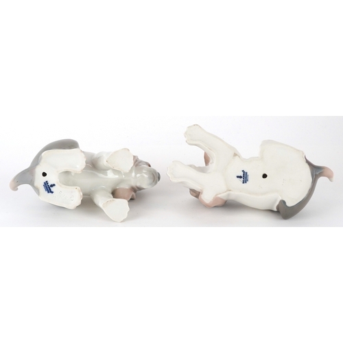 601 - Two Lladro porcelain models of dogs, D-13N, AOE, the largest 18cm in length.