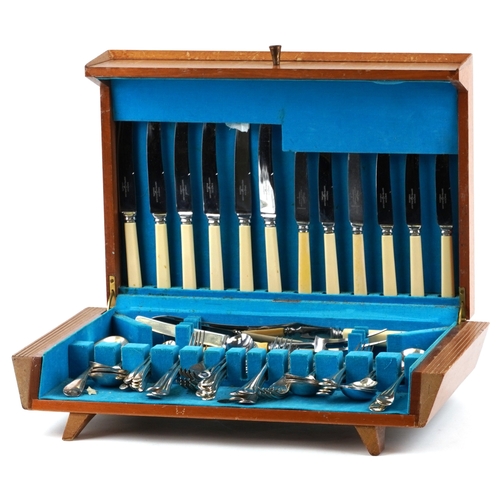 3746 - A Mappin & Webb plated part canteen of cutlery within a Flexfit teak case, 52cm wide.