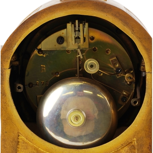 126 - A 19th century ormolu and white marble mantle clock with Sèvres style porcelain panels, the circular... 