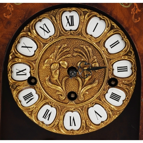  A late 20th century Louis XVI style walnut veneered and gilt metal mounted mantle clock with cherub ... 