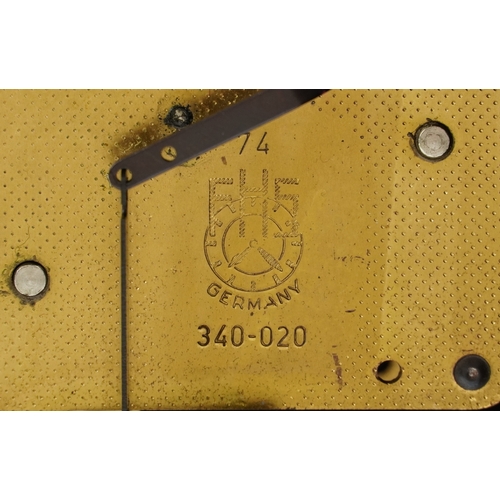  A late 20th century Louis XVI style walnut veneered and gilt metal mounted mantle clock with cherub ... 