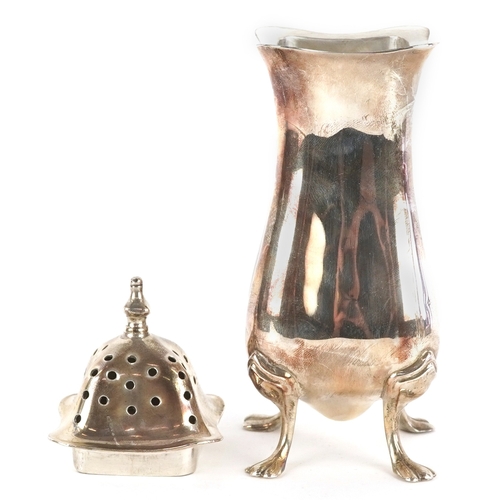 55 - Boardman, Glossop & Co. Ltd., a late Victorian silver caster raised on four paw feet, Birmingham 190... 