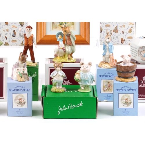 614 - Beatrix Potter collectables, mostly with boxes, including Wedgwood, Beswick and Royal Albert, the la... 