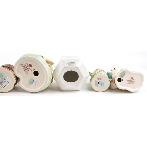 614 - Beatrix Potter collectables, mostly with boxes, including Wedgwood, Beswick and Royal Albert, the la... 