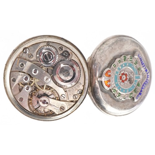 2749 - A British military issue silver full hunter wristwatch with enamelled Lancashire Fusiliers regimenta... 