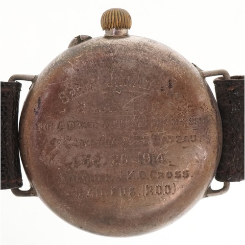 2749 - A British military issue silver full hunter wristwatch with enamelled Lancashire Fusiliers regimenta... 