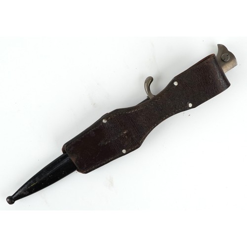 2847 - A German military interest bayonet and scabbard with a leather frog, the blade engraved A Evertz Sol... 