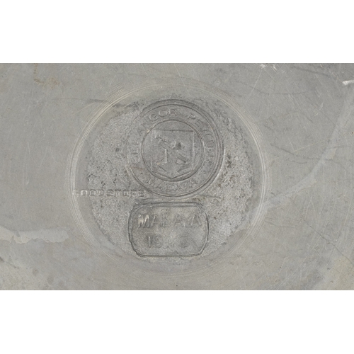 1559 - A small group of early 20th century pewter items including a teapot, salver, milk jug, sugar bowl di... 