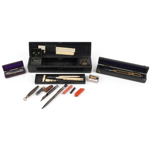 1555 - Victorian and later tools including a Melliship & Harris leatherette case with a travelling vesta ca... 