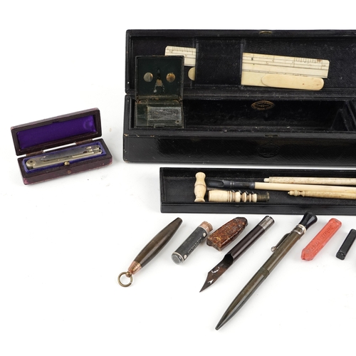 1555 - Victorian and later tools including a Melliship & Harris leatherette case with a travelling vesta ca... 