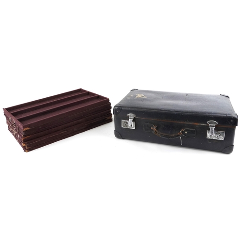 1036 - A vintage Salesman suitcase with lift out trays, 20cm H x 60cm W x 38cm D.