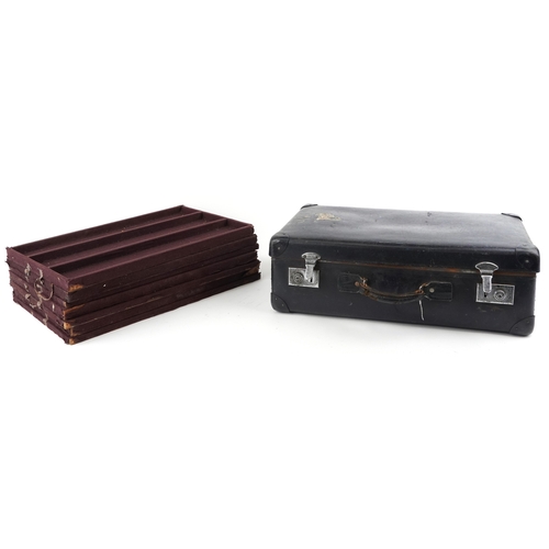 1036 - A vintage Salesman suitcase with lift out trays, 20cm H x 60cm W x 38cm D.