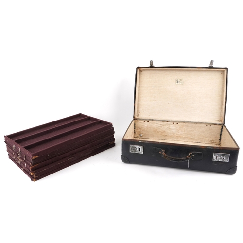 1036 - A vintage Salesman suitcase with lift out trays, 20cm H x 60cm W x 38cm D.