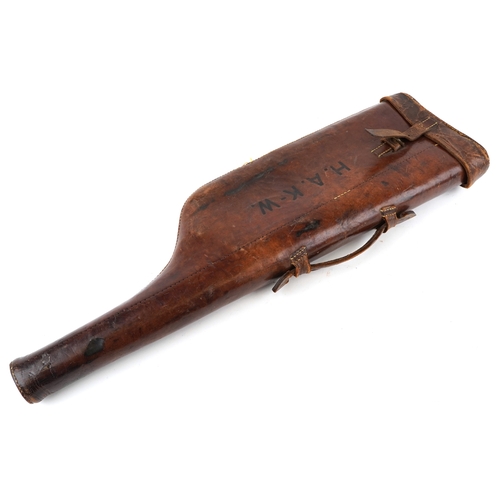 2839 - A military interest World War II brown leather leg of mutton gun case.