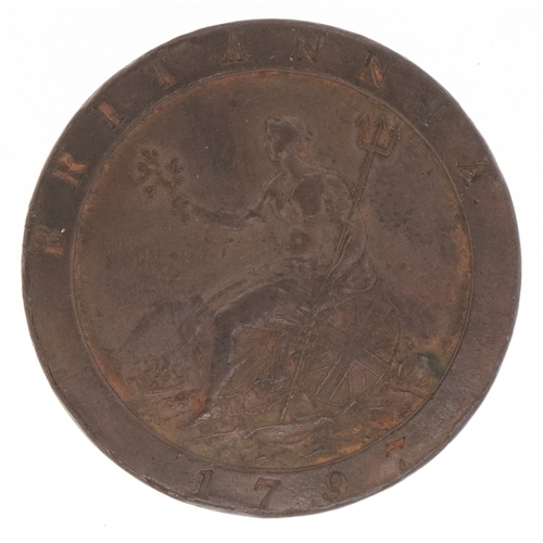1168 - A George III 1797 copper Cartwheel penny, laurel branch having ten leaves, in very fine condition, 3... 