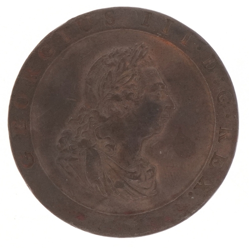 1168 - A George III 1797 copper Cartwheel penny, laurel branch having ten leaves, in very fine condition, 3... 