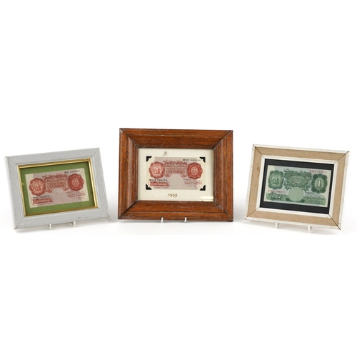 1215 - Three Bank of England seated Britannia 1950s to include 2 red-brown ten shillings notes and a one po... 